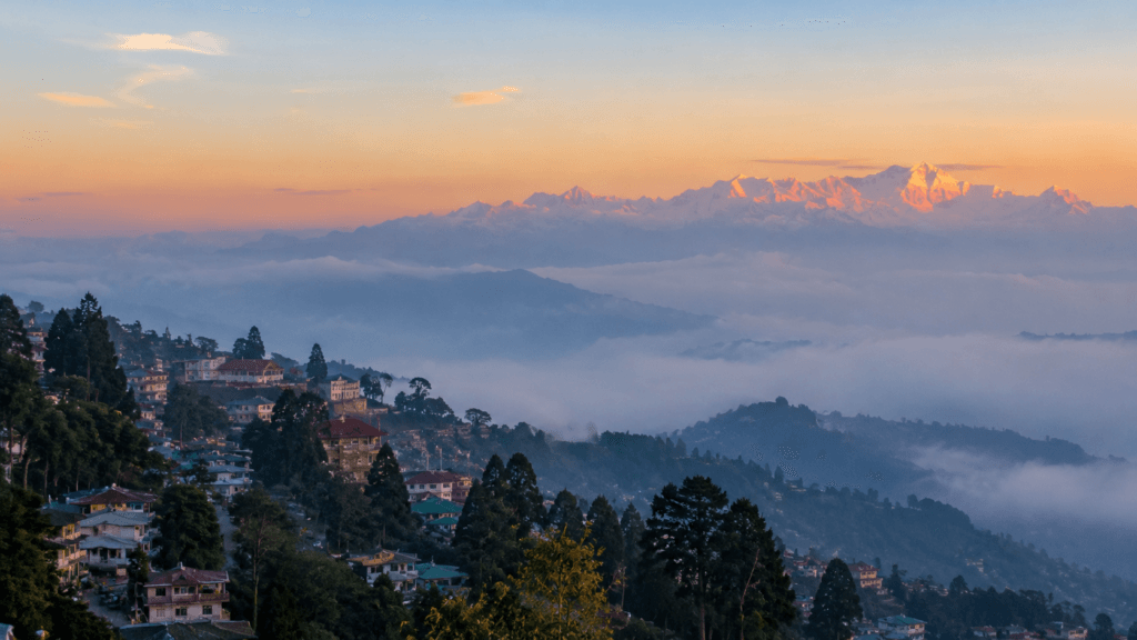 Sunrise view of Kanchenjunga range from Darjeeling hill station, West Bengal