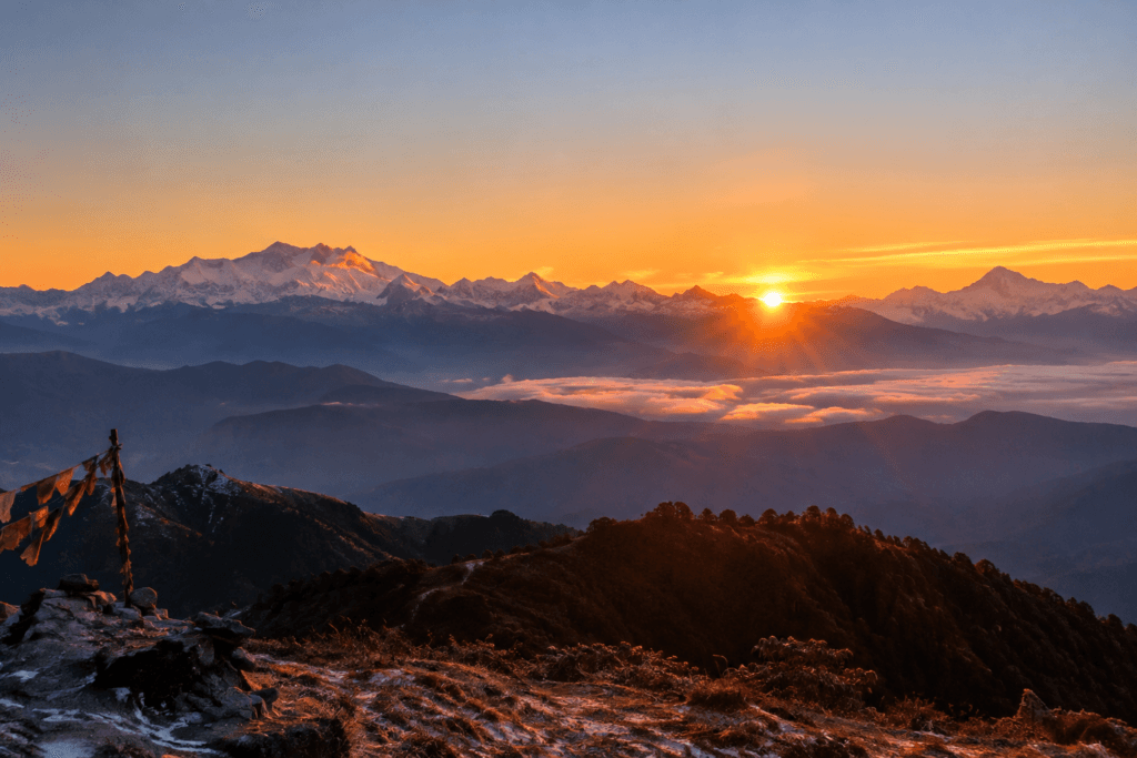 Sunrise view of Everest and Kanchenjunga ranges from Sandakphu, West Bengal