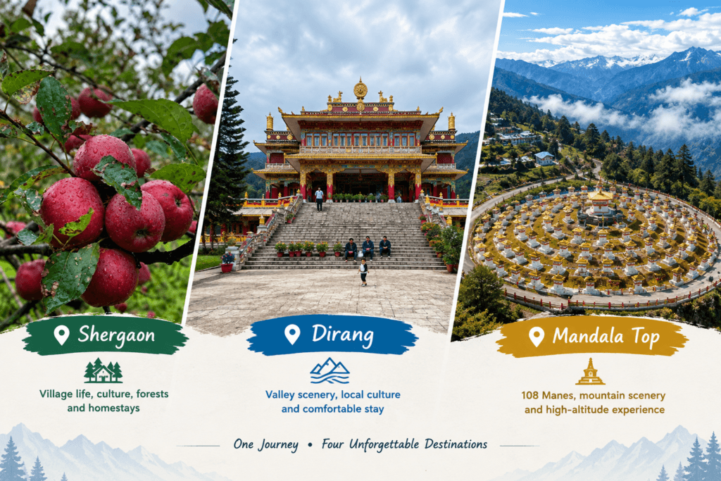 Shergaon village Arunachal Pradesh, Dirang valley Arunachal Pradesh, Mandala Top 108 Manes Arunachal Pradesh