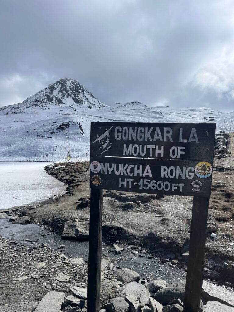 Gongkar La Lake surrounded by high-altitude mountains in Tawang, Arunachal Pradesh