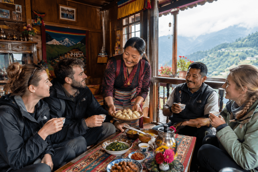 Traveler enjoying local Sikkimese hospitality in a South Sikkim homestay